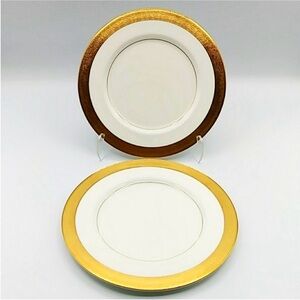 COPY- Set of 2 Mikasa Harrow Salad Plates. Gold trim. # A1-129